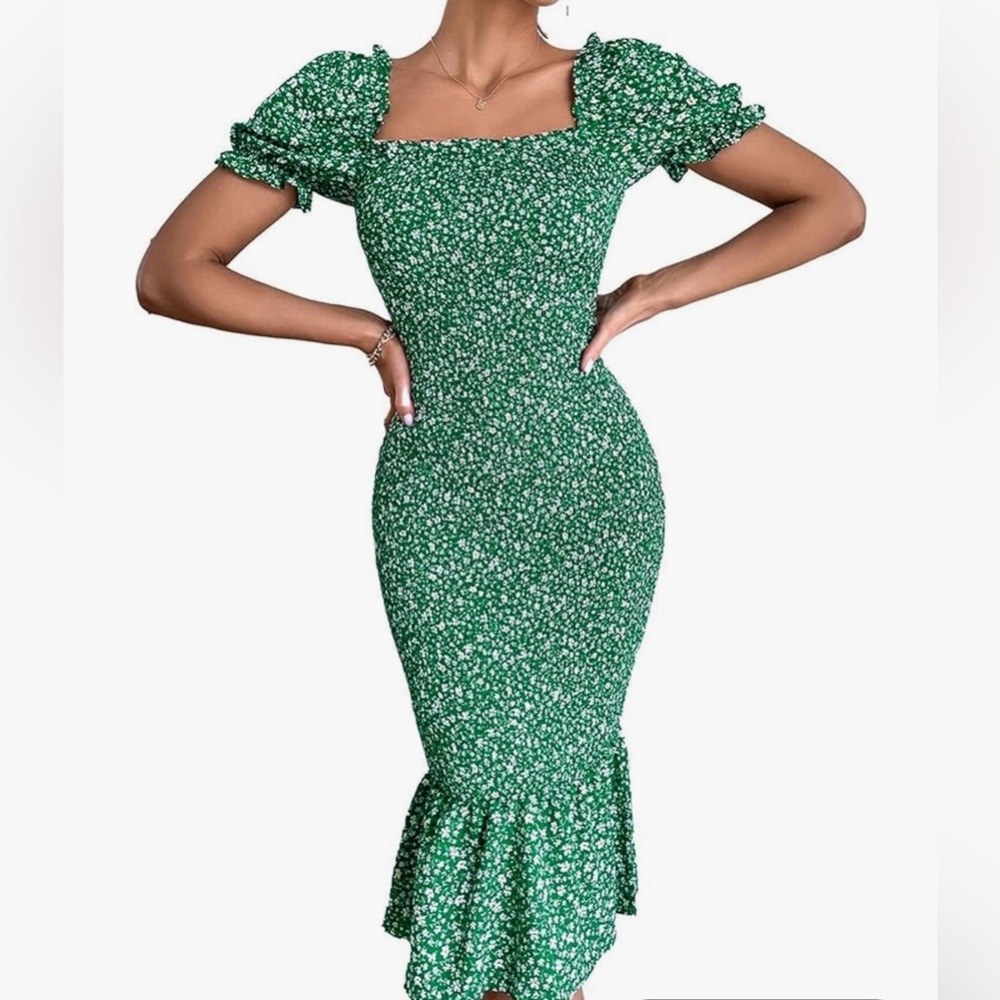Green ruffle dress